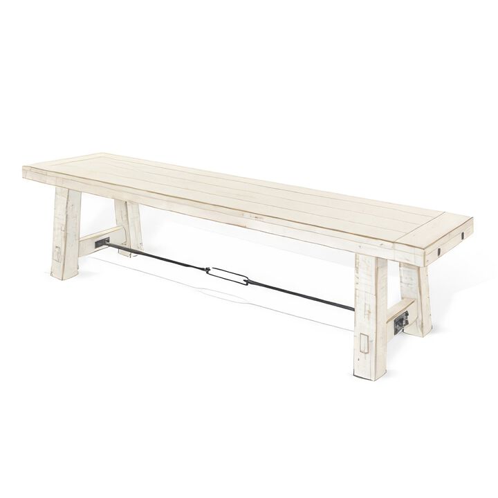 Rena Dining Bench, Turnbuckle Accent, 64 Inch White Mahogany Wood - Benzara