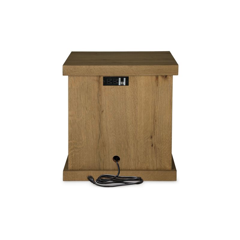 Anay Chairside Table with Dual USB Port, 22 Inch Brown Rustic Oak - Benzara