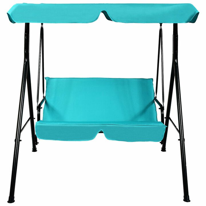2 Person Weather Resistant Swing with Canopy for Porch Garden Backyard Lawn