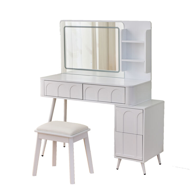 Merax Modern Makeup Vanity Desk with LED Lights and 1 Stool
