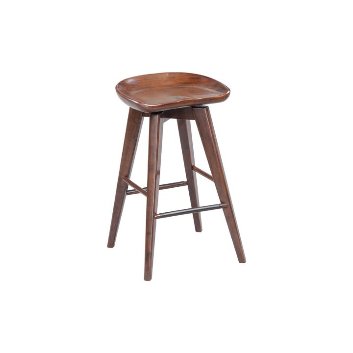 Esme 24 Inch Swivel Counter Stool, Contour Seat, Wood, Tapered Legs, Brown-Benzara