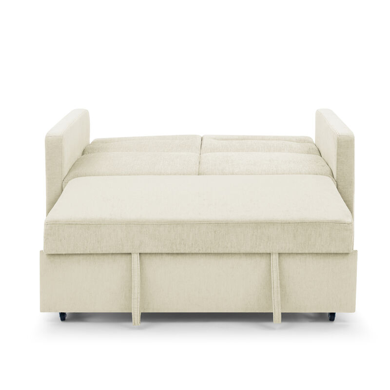 Loveseats Sofa Bed With Pull-Out Bed, Adjustable Back And Two Arm Pocket, Beige (54.5"X33" X 31.5")