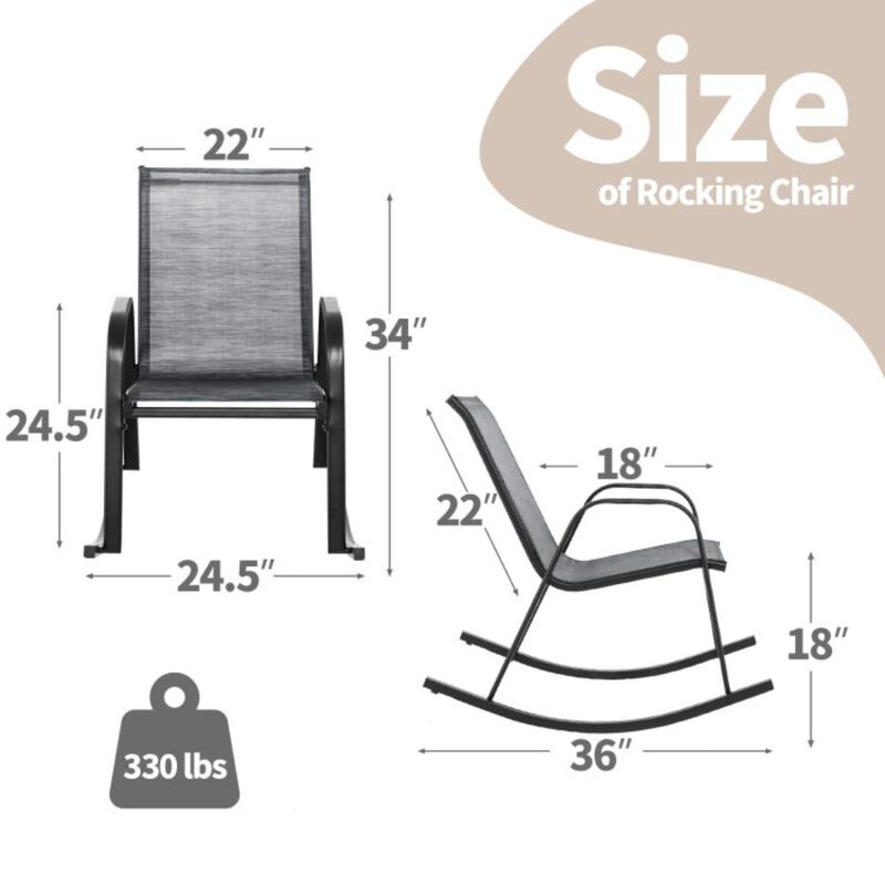 Hivvago Set of 2 Metal Patio Rocking Chair with Breathable Seat Fabric