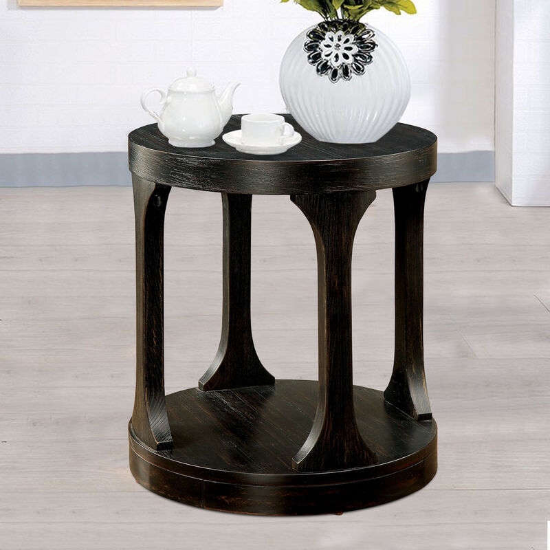 Carrie Transitional End Table, Antique Black-Benzara