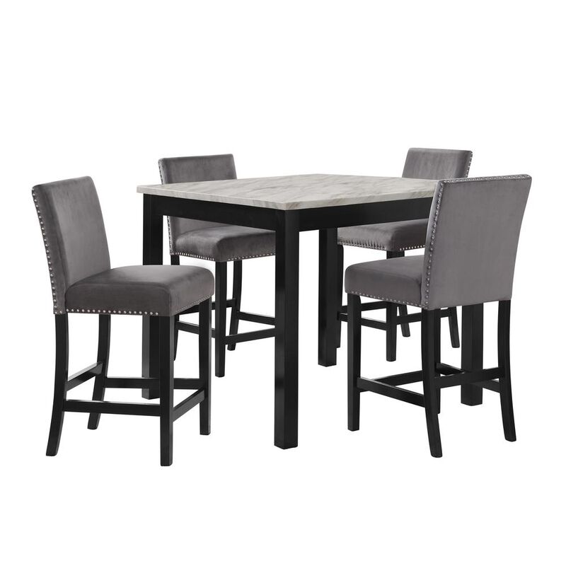 New Classic Furniture Furniture Celeste 5-Piece Faux Marble & Wood Counter Set in Gray