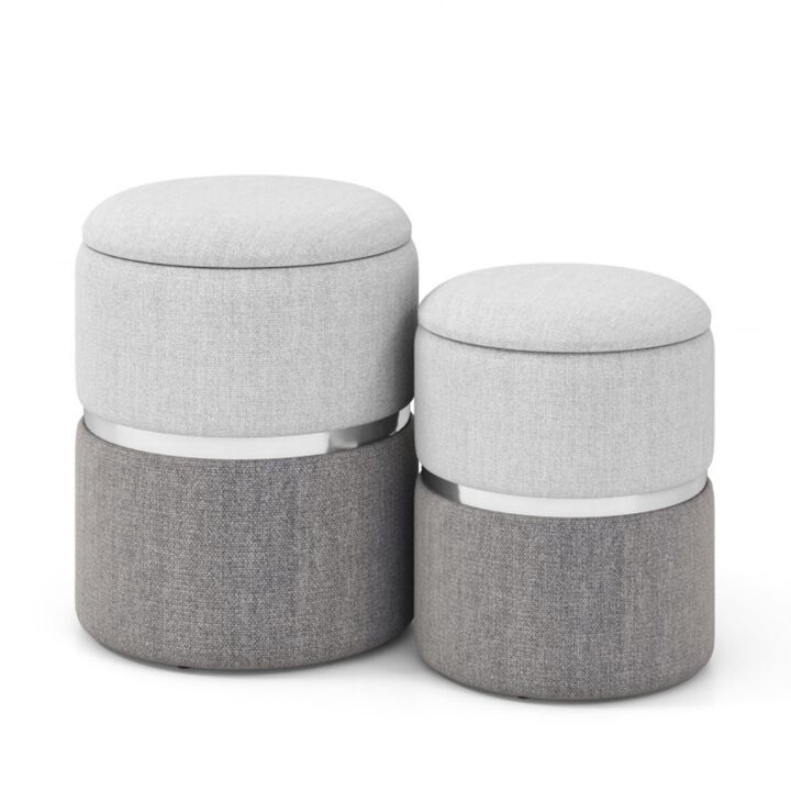 Hivvago Velvet/Linen Fabric Storage Ottoman Set of 2