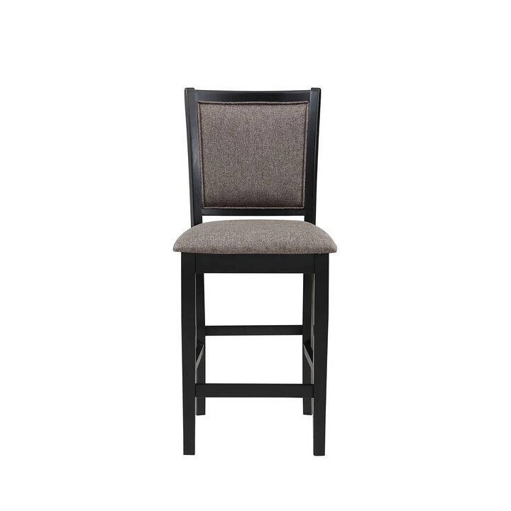 Mac Counter Height Chair Set of 2, Lattice Pattern, Black Brown Wood - Benzara