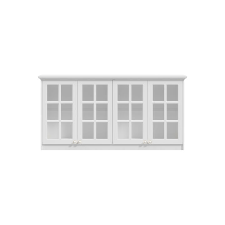 FUFU&GAGA Modern White Storage Cabinet with Glass Pane Doors, Rose Gold Handles, and Adjustable Shelves (63.4" W x 16.5" D x 31.5" H), White