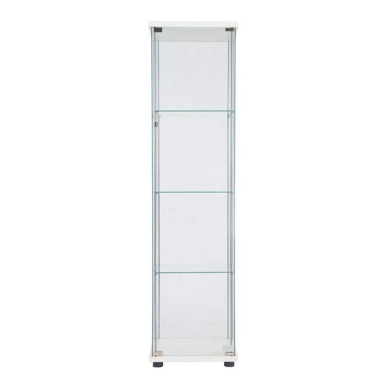 One Door Glass Cabinet Glass Display Cabinet With 4 Shelves, White