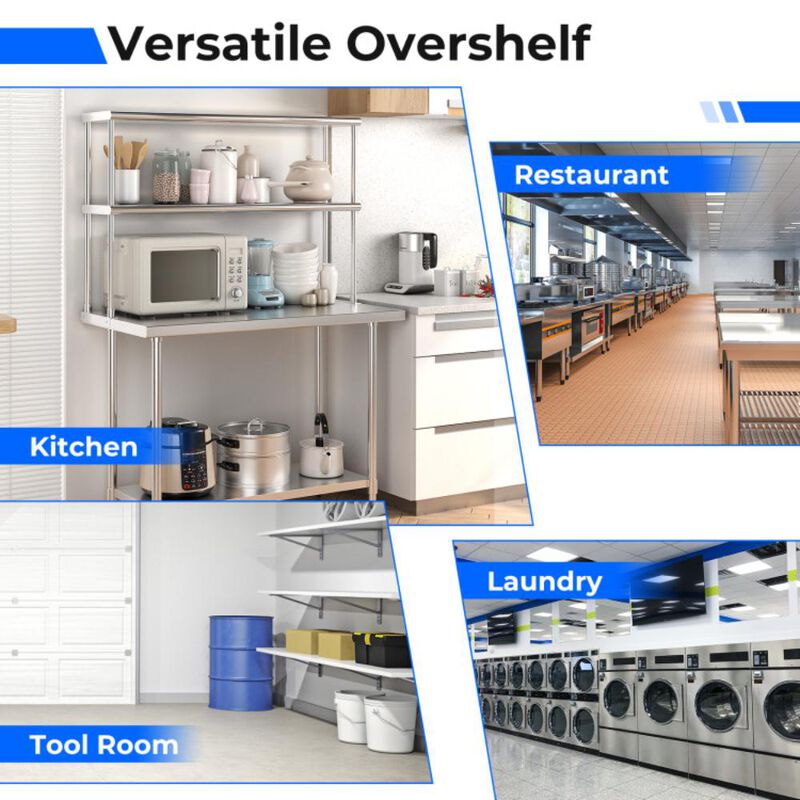 Hivvago 48 x 12 Inch Kitchen Stainless Steel Overshelf with Adjustable Lower Shelf