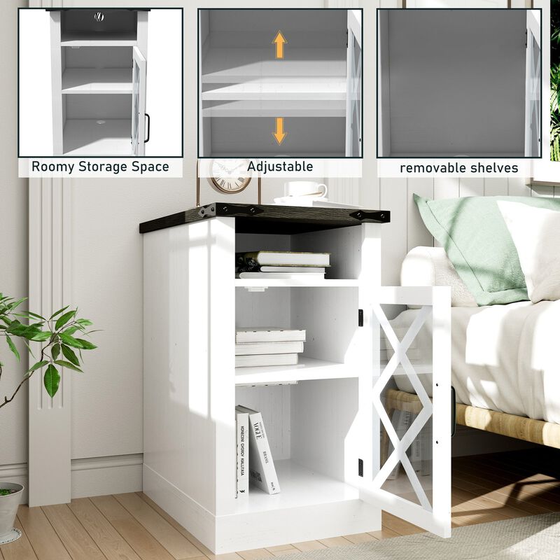 Mondawe Farmhouse Wooden Sofa Side Table,Bedside Table With Barn Door And Adjustable Shelf