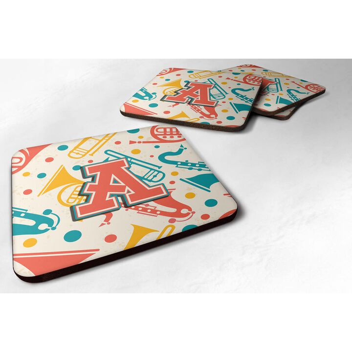Caroline's Treasures CJ2001-SFC Letter S Retro Teal Orange Musical Instruments Initial Foam Coasters (Set of 4), 3.5, Multicolor