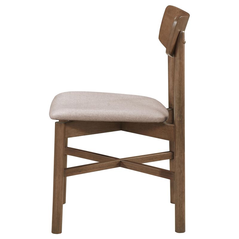 Rida Accent Dining Chair Set of 2, Gray Fabric, Dark Brown Hardwood - Benzara