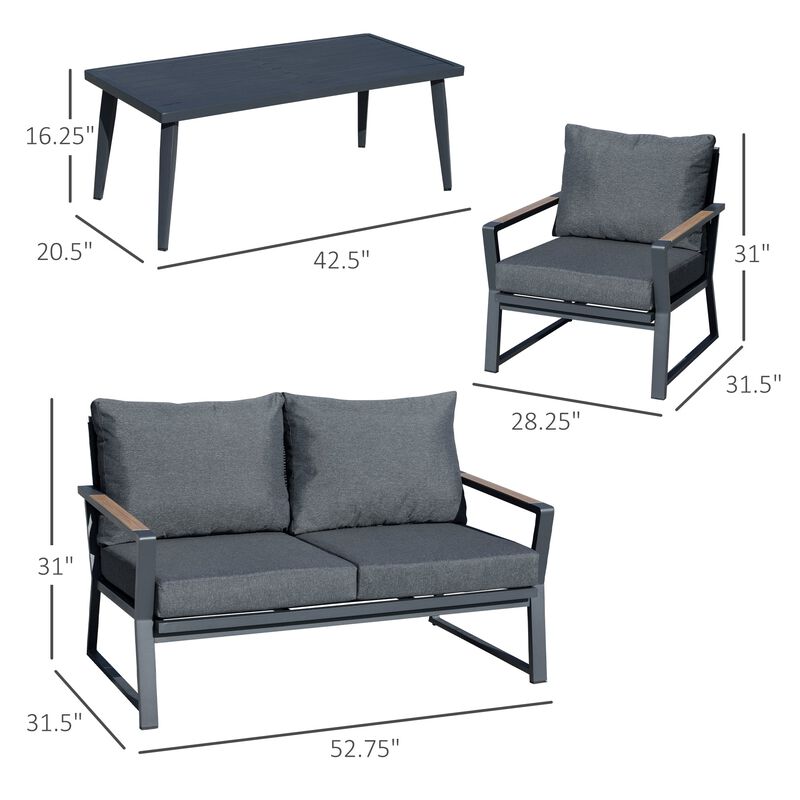 Dark Grey Patio Ensemble: 4-Piece Aluminum Set with Loveseat and Table