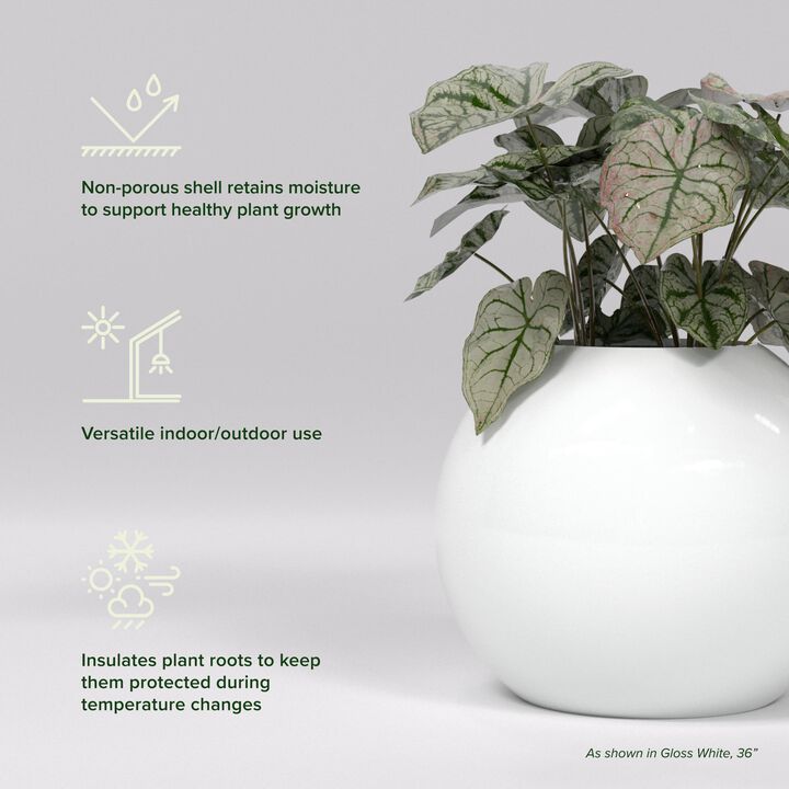 Greenline Fiberglass Nala Large Indoor/Outdoor Globe Planter - 30 in x 30 in x 24 in - Gloss Black