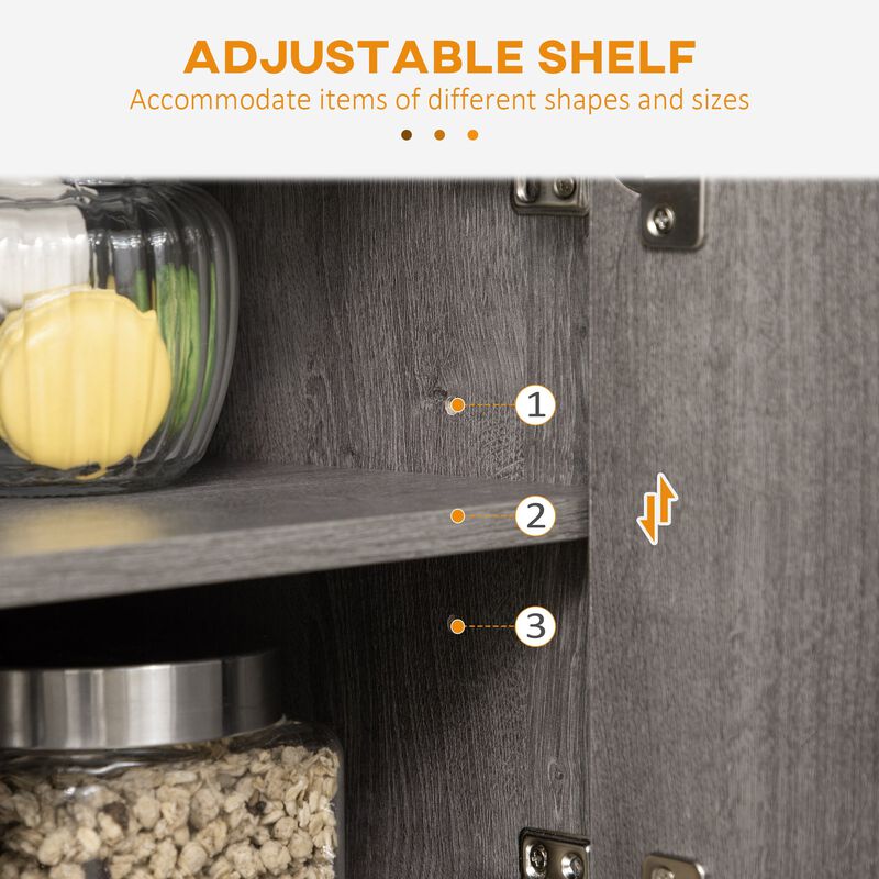 Distressed Gray Bar Cabinet: Buffet with Wine Rack & Adjustable Shelf