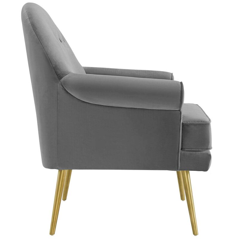 Modway Revive Mid-Century Modern Upholstered Performance Velvet Accent Lounge Arm Chair in Gray