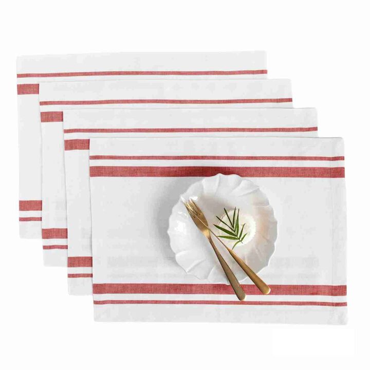 Solino Home 100% Pure Linen 14 x 19 Inch Placemats Set of 4 | French Stripe