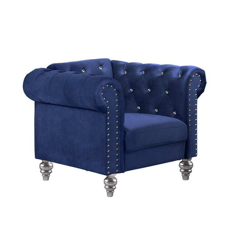 New Classic Furniture Furniture Emma Velvet Fabric Chair with Rolled Arms in Royal Blue