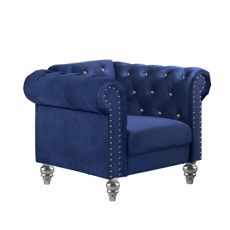 New Classic Furniture Furniture Emma Velvet Fabric Chair with Rolled Arms in Royal Blue