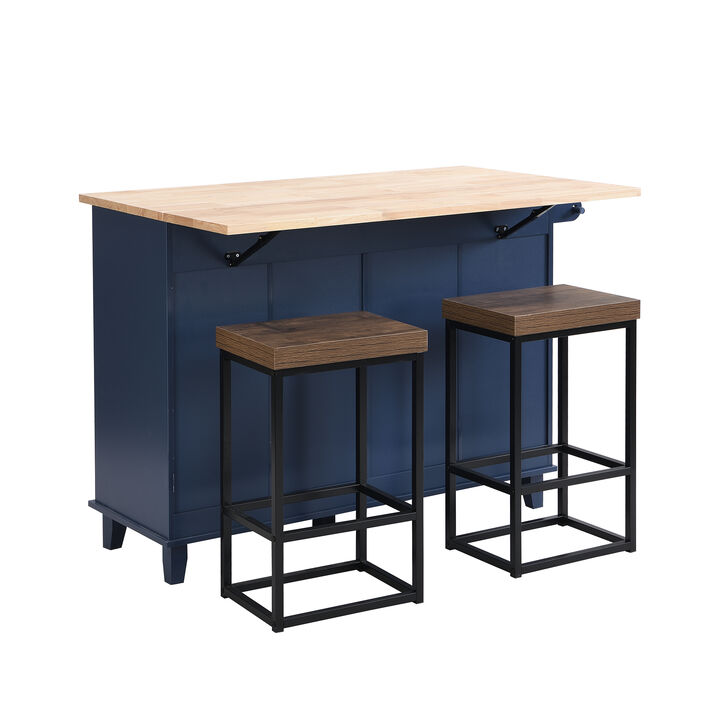 Farmhouse Kitchen Island Set with 2 Stools
