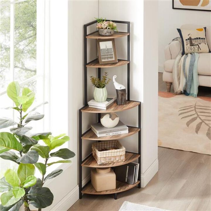 6-Tier Corner Open Shelf Modern Bookcase Rack for Stylish & Space-Saving Storage