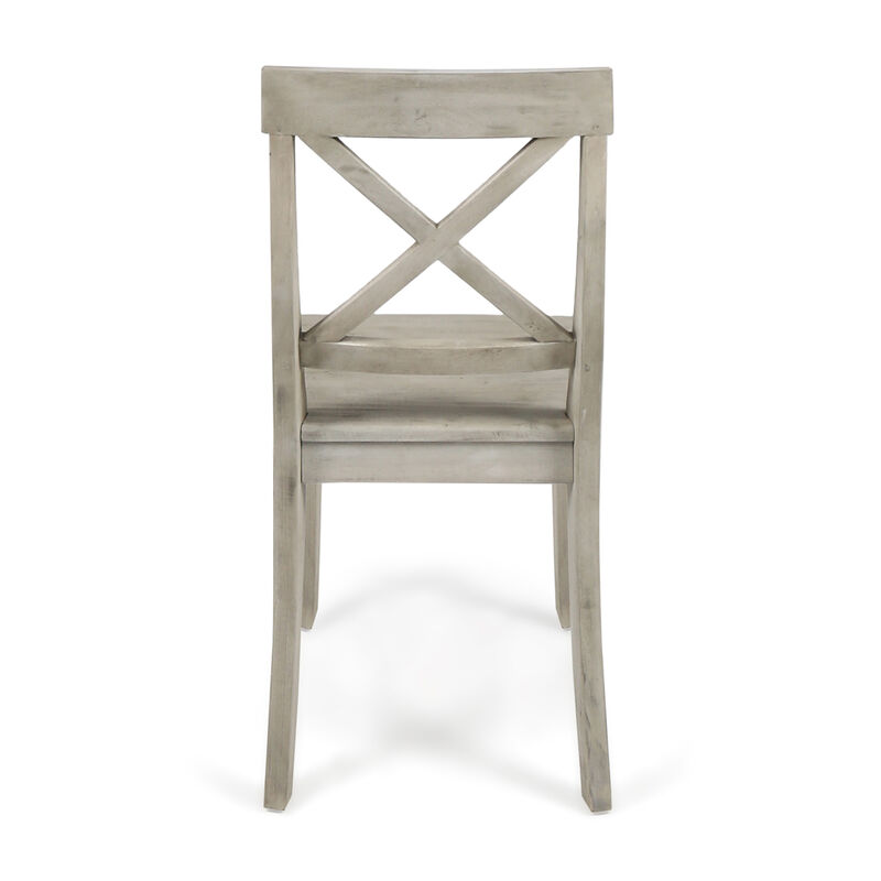 Ricks Dining Chair Set of 2, X Shape Back, Light Gray Acacia Wood Frame - Benzara