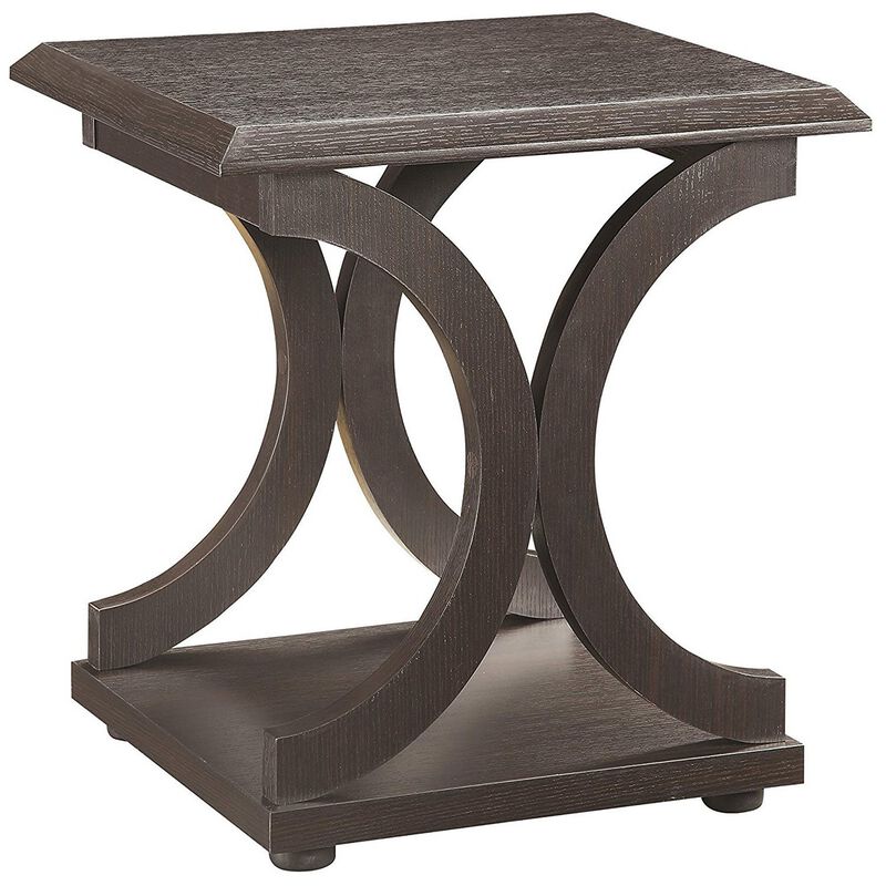Contemporary Style C Shaped End Table With Open Shelf & Tabletop, Espresso Brown-Benzara