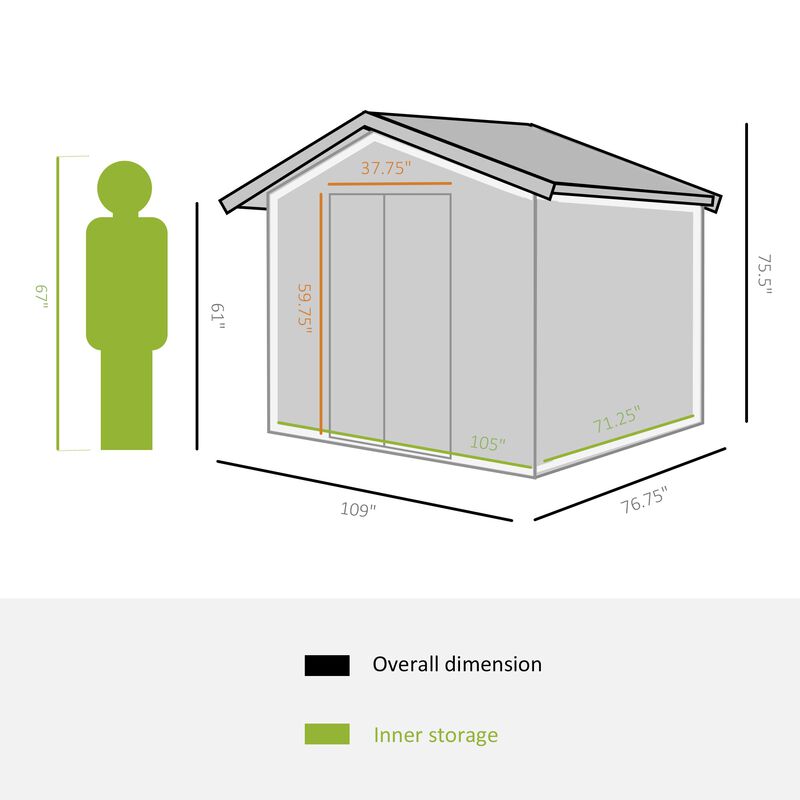 Spacious Tool Haven: 9x6 Grey Metal Storage Shed with Sliding Doors