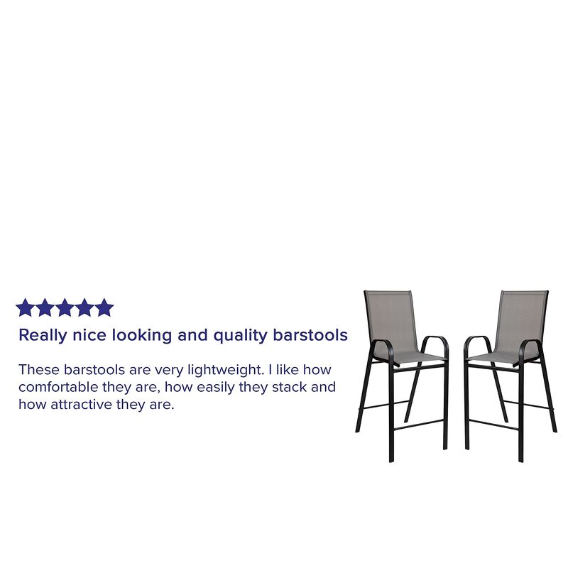 Flash Furniture 2 Pack Brazos Series Gray Outdoor Barstools with Flex Comfort Material and Metal Frame