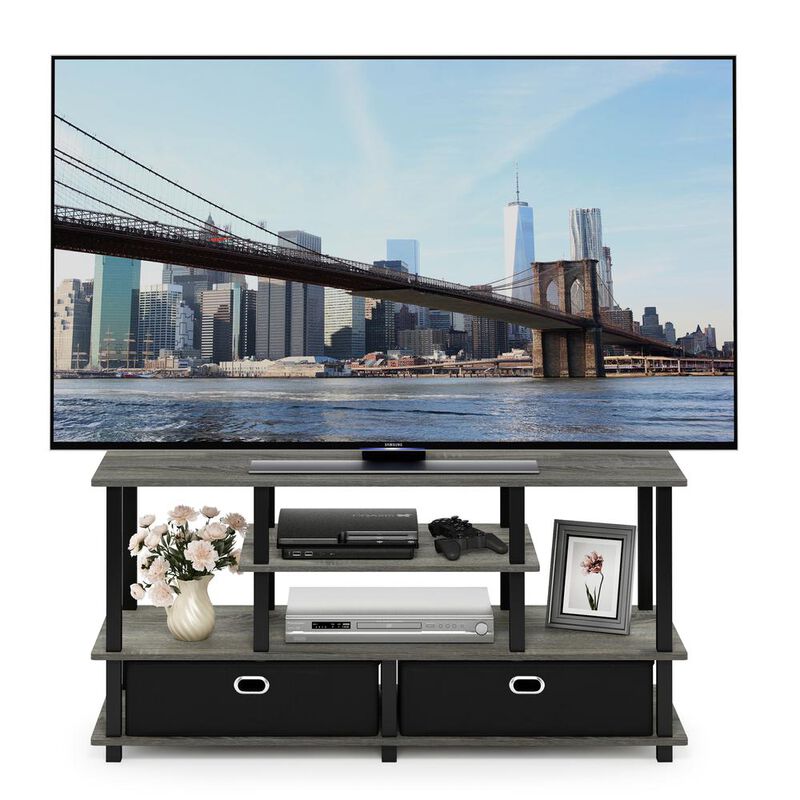 Furinno JAYA Large TV Stand for up to 50-Inch TV with Storage Bin, French Oak Grey/Black
