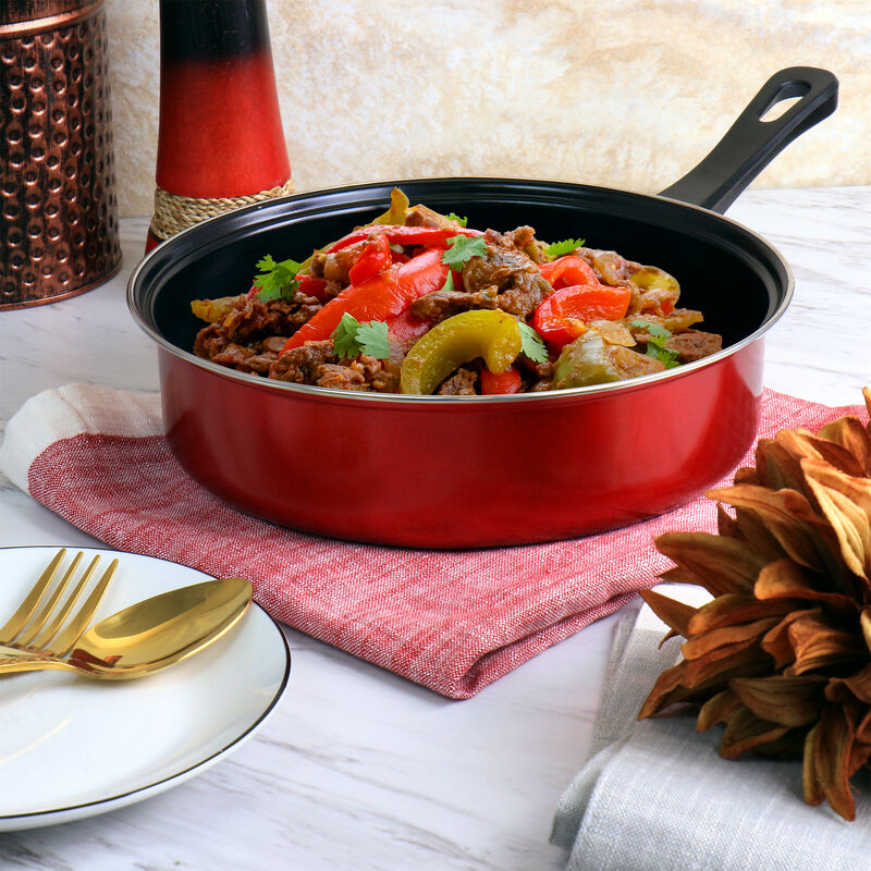 Gibson Everyday Cardinal 7 Piece Nonstick Steel Cookware Set in Red