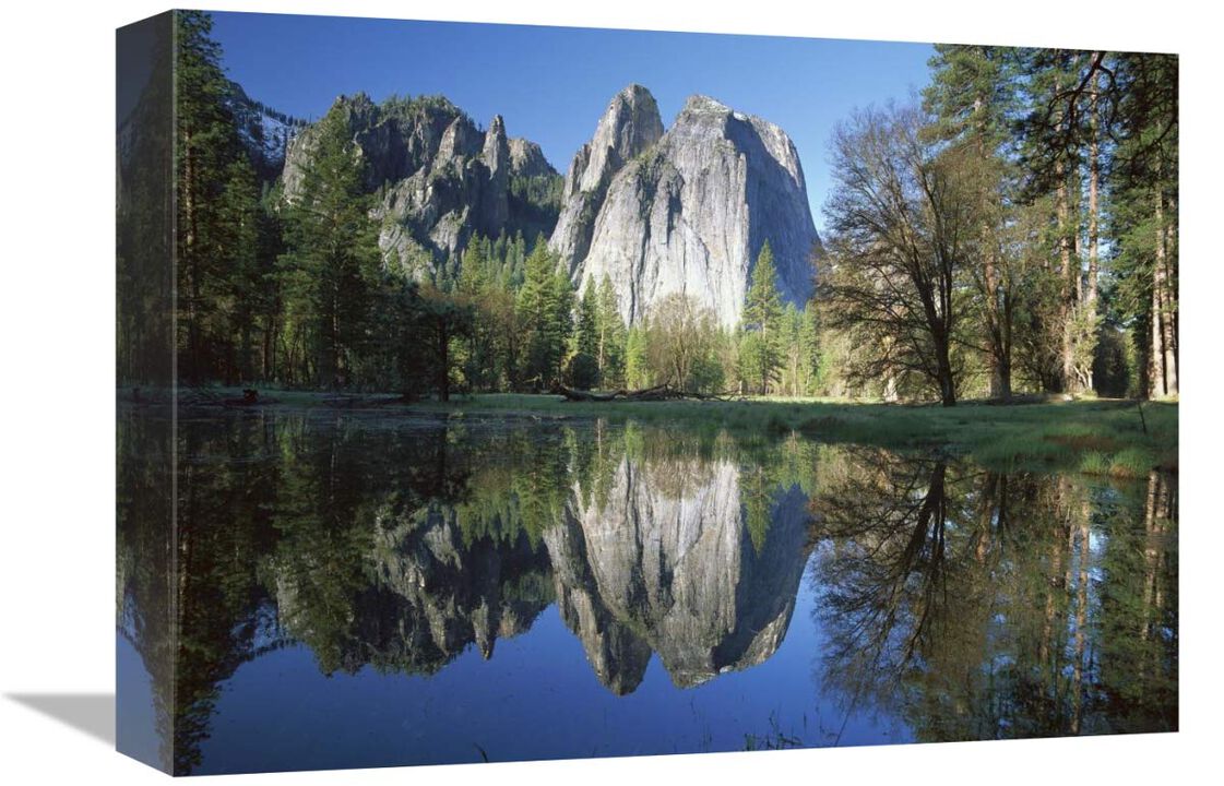 Cathedral rock reflected in the Merced River, Yosemite NP, California-Canvas Art-16x12