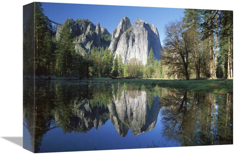 Cathedral rock reflected in the Merced River, Yosemite NP, California-Canvas Art-16x12