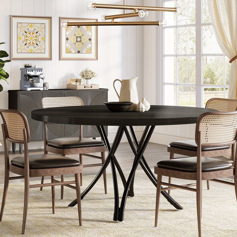 47" Round Conference Table, Modern Business Meeting Table for Office Conference Room (Black)