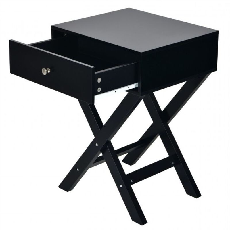 Hivvago Retro Black X-Shape 1 Drawer Nightstand Coffee Table