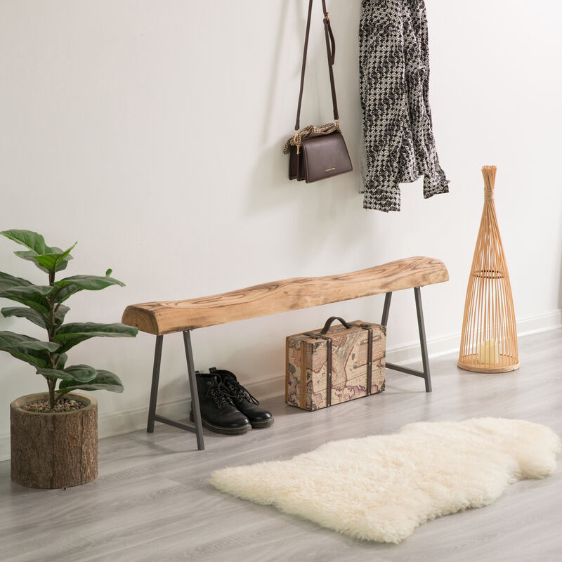 Rustic Carved Wood Natural Log Accent Bench for Entryway, Indoor and Outdoor
