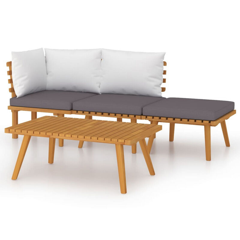 Roma 4pc Outdoor Modular Corner Sofa Set, Coffee Table, Footrest, Wood - Benzara