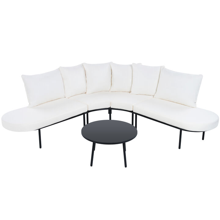 Whisen Half-Moon Patio Sofa Set with Coffee Table, 6-Person All-Weather Iron Frame & Cushions for Outdoor/Indoor Use