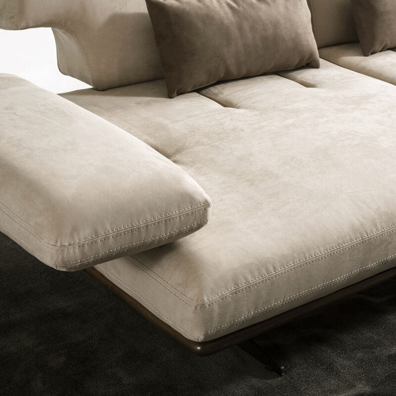 Pasargad Home Delano Beige Faux Suede Sofa with Sliding Backrest and Armrest