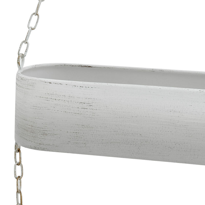Two-Tier Hanging White Metal Trough Wall Planter