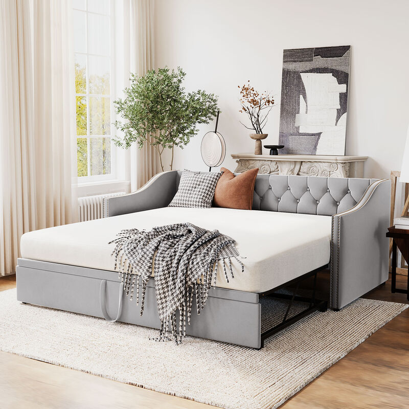 Merax Upholstered Daybed with Pop Up Trundle