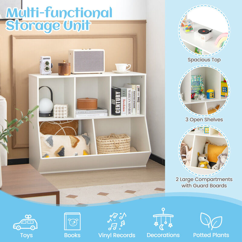 5-Cube Wooden Kids Toy Storage Organizer with Anti-Tipping Kits-White