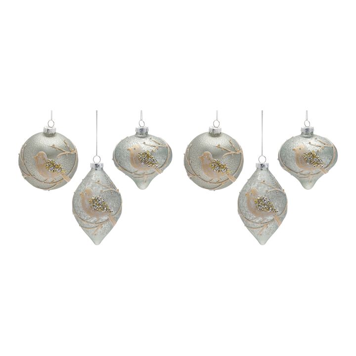 Set of 6 Beaded Glass Bird Ornaments – Sparkling Beaded Glass Ornaments for Christmas Tree and Holiday Decor