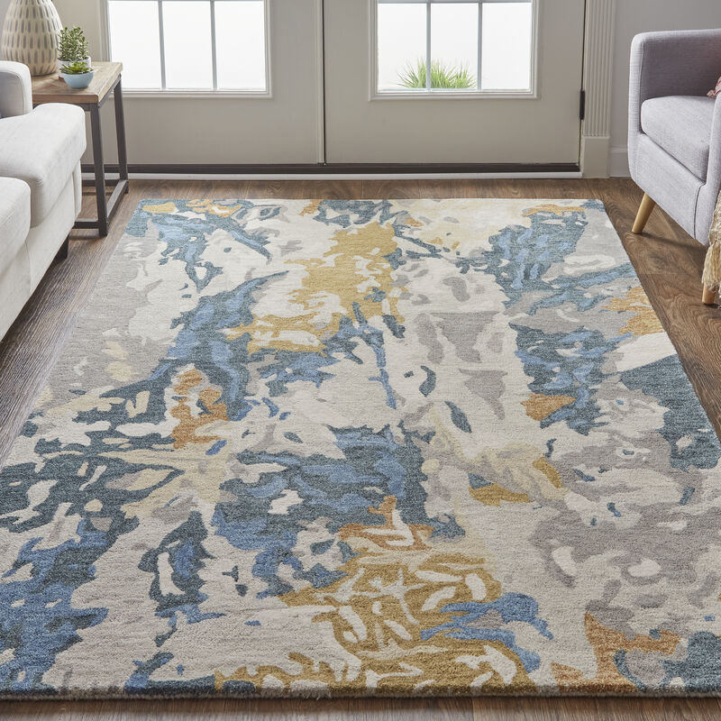 Everley 8645F Gray/Blue/Gold 5' x 8' Rug