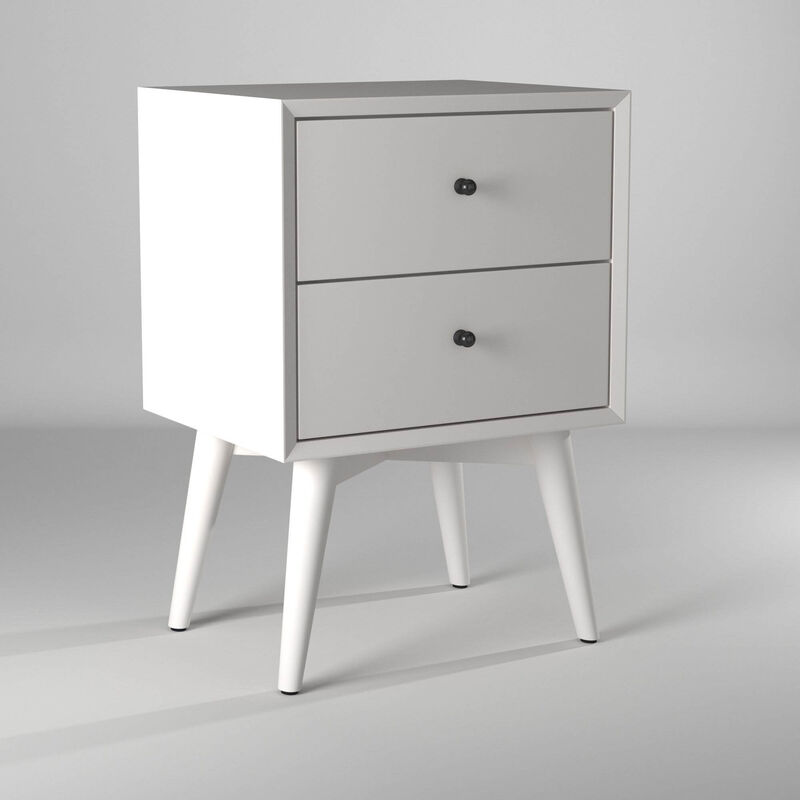 Flynn Mid Century Modern 2 Drawer Nightstand, White