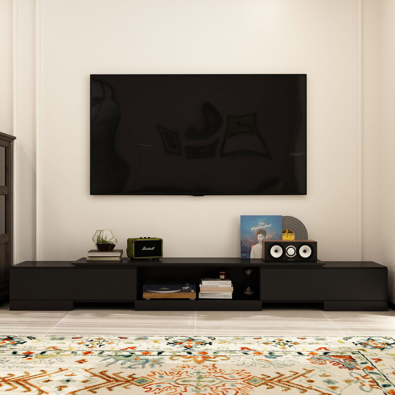 FUFU&GAGA Modern Adjustable TV Stand with Storage Drawers and Open Shelf, (63"-93.7" W x 15.3" D x 11.8" H),Black