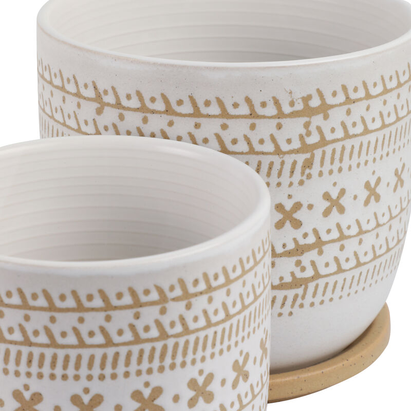 Brown Ceramic Saucer Planter Set