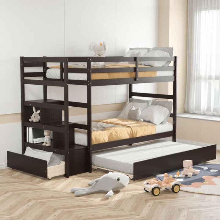 Hivvago Twin Over Twin Bunk Bed with Storage Shelf and Drawer