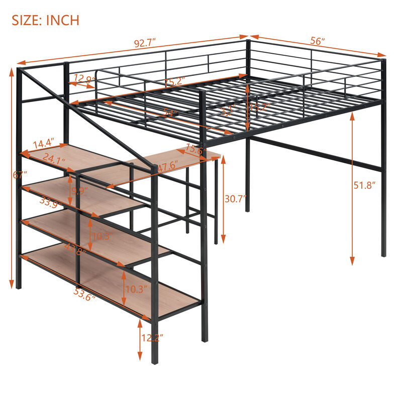 Merax Metal Loft Bed with Desk and Storage Ladder